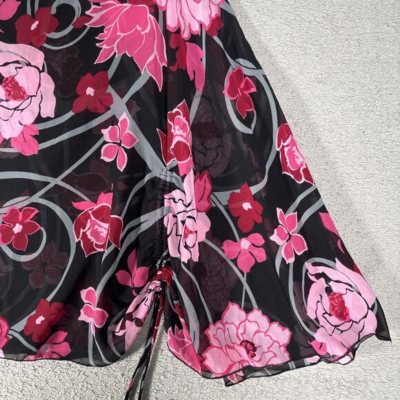 Rampage Blouse Women’s Size M Sheer Pink Red Rose AOP Tie Flutter Sleeve Kaftan - Picture 9 of 15